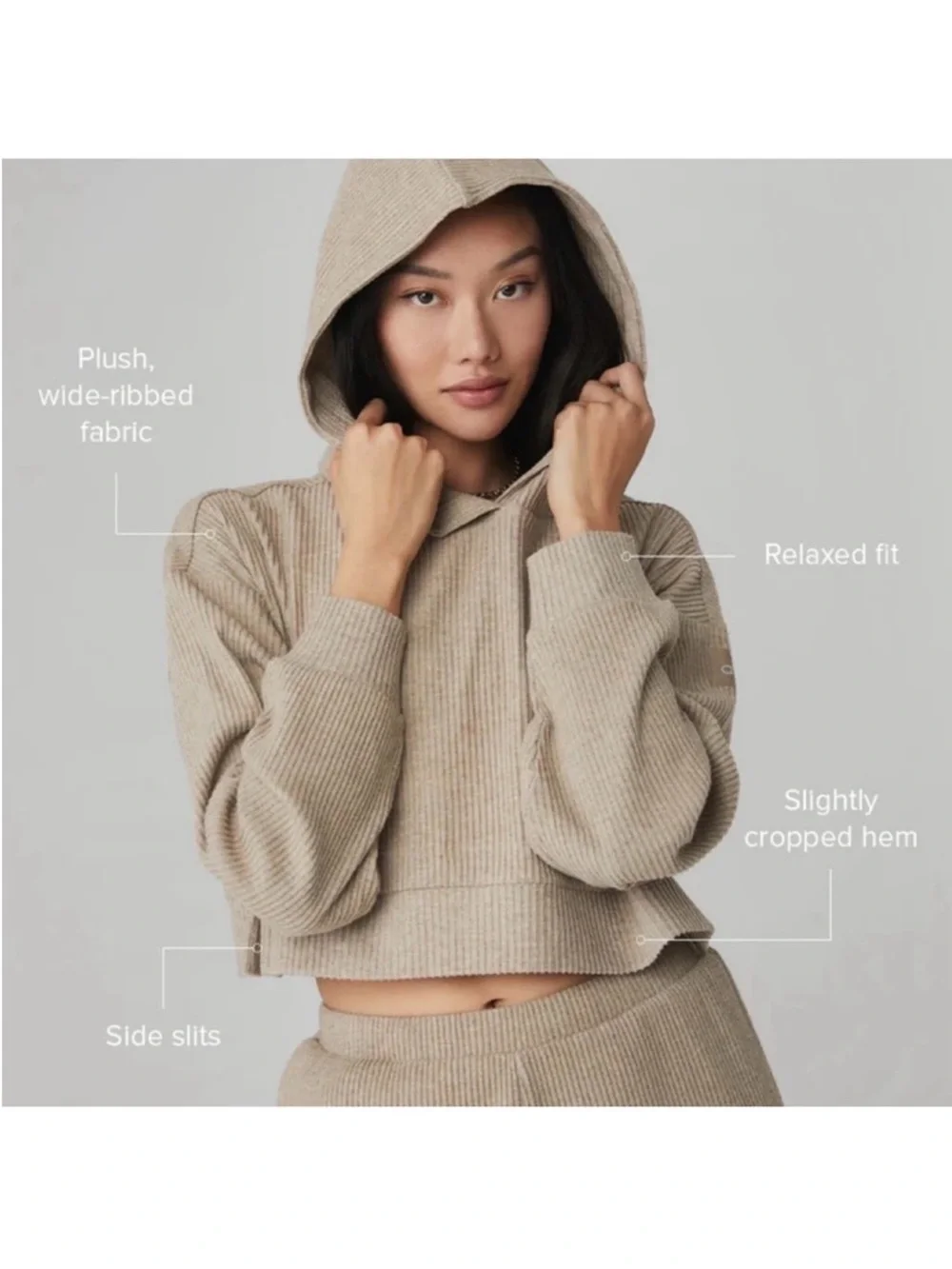 Alo Yoga Muse Hoodie Gravel Heather Cropped Sz M 8-10 W3438R